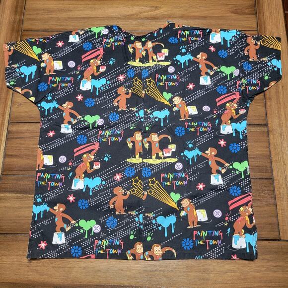 Curious George Scrub Top "Painting The Town" - Size Medium - Picture 3 of 4
